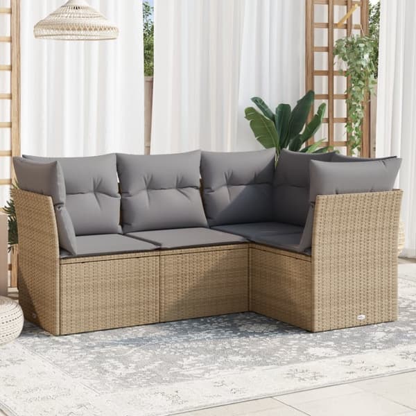 Soffgrupp för trädgård med dynor 4 delar beige konstrotting