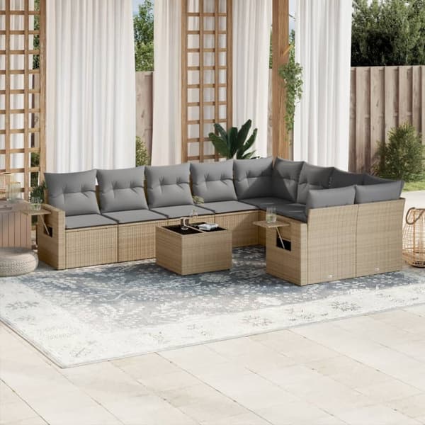 Soffgrupp för trädgård med dynor 10 delar beige konstrotting