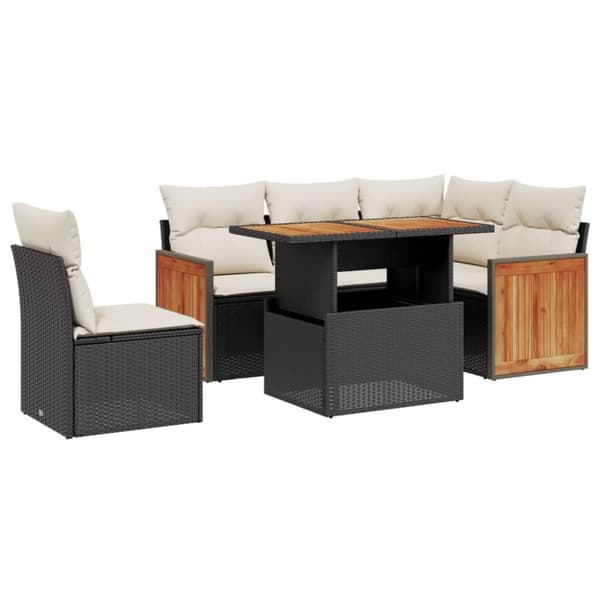 Loungegrupp med dynor 6 delar svart konstrotting