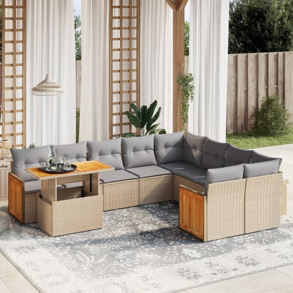 Soffgrupp för trädgård med dynor 10 delar beige konstrotting