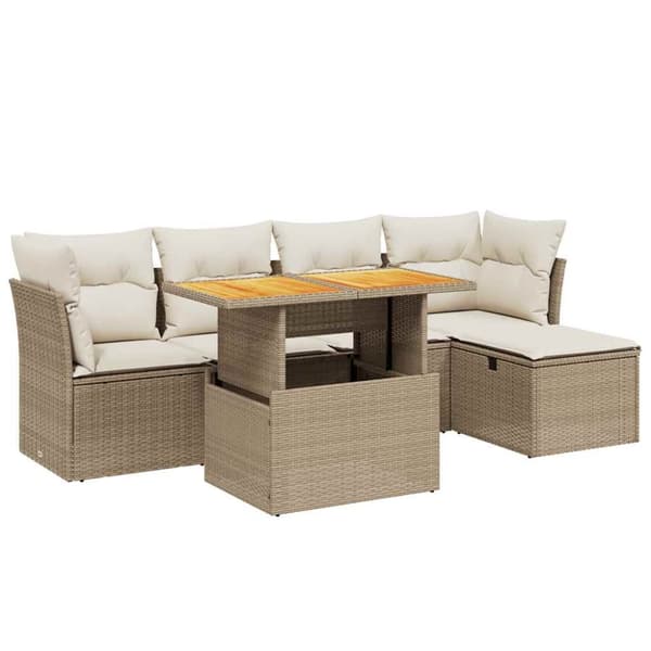 Soffgrupp för trädgården med dynor 6 delar beige konstrotting