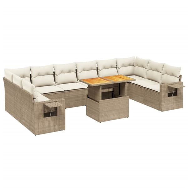 Loungegrupp för trädgården m. dynor 11 delar beige konstrotting
