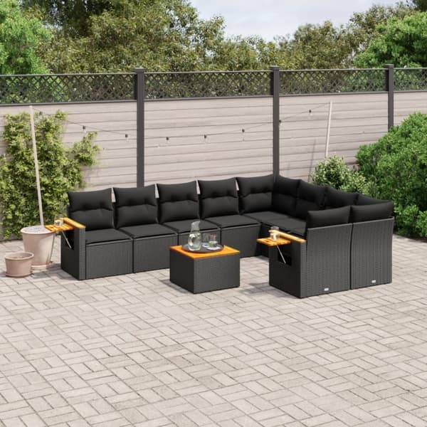 Loungegrupp 10 delar med svarta dynor konstrotting