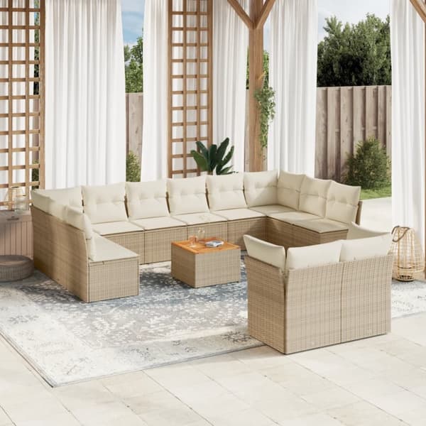 Soffgrupp för trädgården med dynor 13 delar beige konstrotting