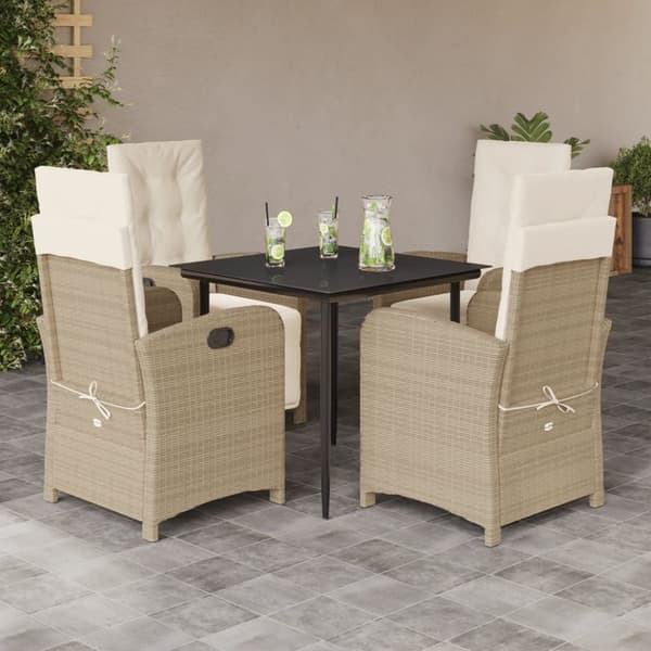 Matgrupp för trädgården med dynor 5 delar beige konstrotting