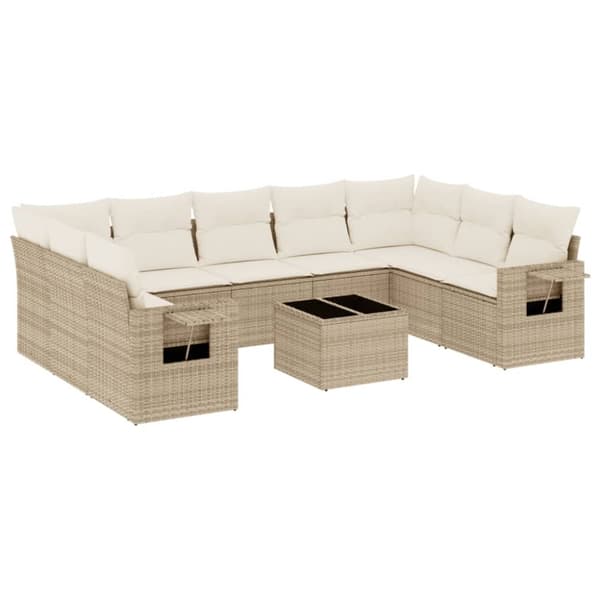 Soffgrupp för trädgård med dynor 10 delar beige konstrotting