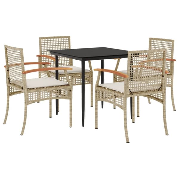 Matgrupp för trädgården med dynor 5 delar beige konstrotting