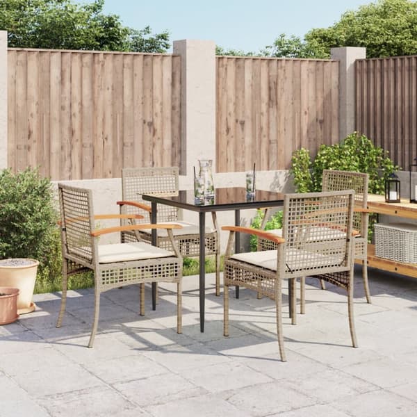 Matgrupp för trädgården med dynor 5 delar beige konstrotting