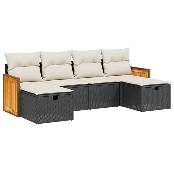 Loungegrupp med dynor 6 delar svart konstrotting