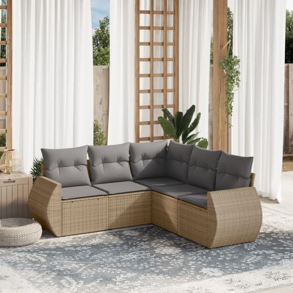 Soffgrupp för trädgården med dynor 5 delar beige konstrotting