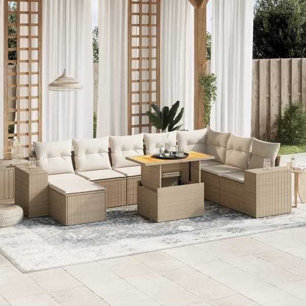 Soffgrupp för trädgården med dynor 9 delar beige konstrotting