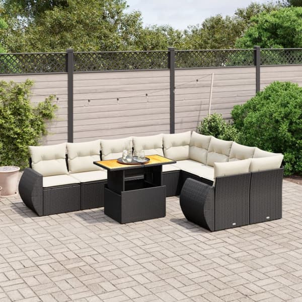 Loungegrupp 10 delar med svarta dynor konstrotting
