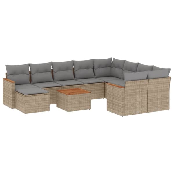 Loungegrupp för trädgården m. dynor 11 delar beige konstrotting