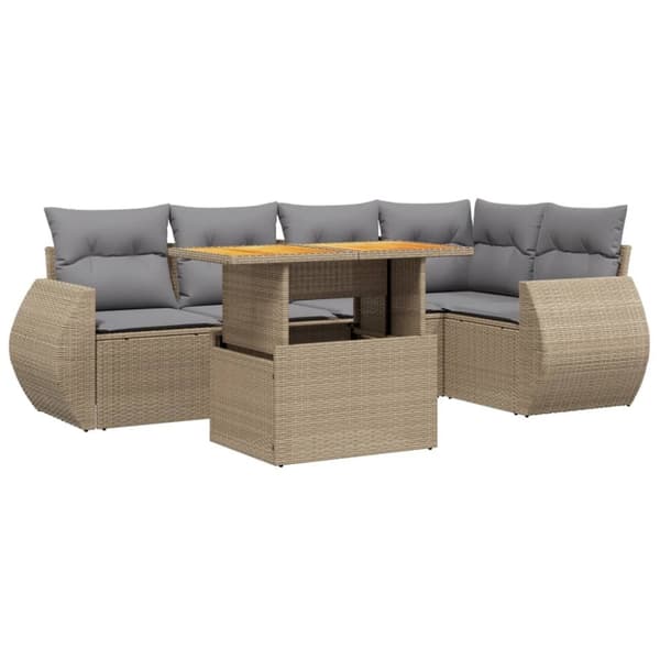 Soffgrupp för trädgården med dynor 6 delar beige konstrotting