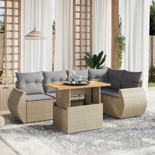 Soffgrupp för trädgården med dynor 6 delar beige konstrotting