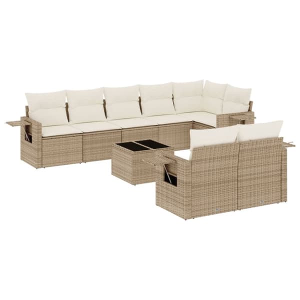 Soffgrupp för trädgården med dynor 9 delar beige konstrotting