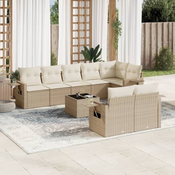 Soffgrupp för trädgården med dynor 9 delar beige konstrotting