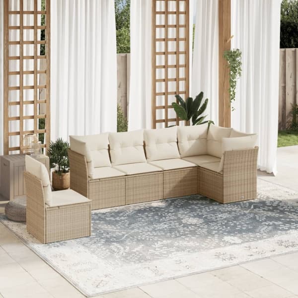 Soffgrupp för trädgården med dynor 6 delar beige konstrotting