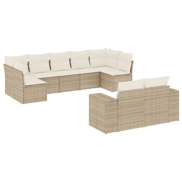 Soffgrupp för trädgården med dynor 9 delar beige konstrotting