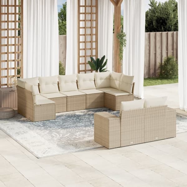 Soffgrupp för trädgården med dynor 9 delar beige konstrotting