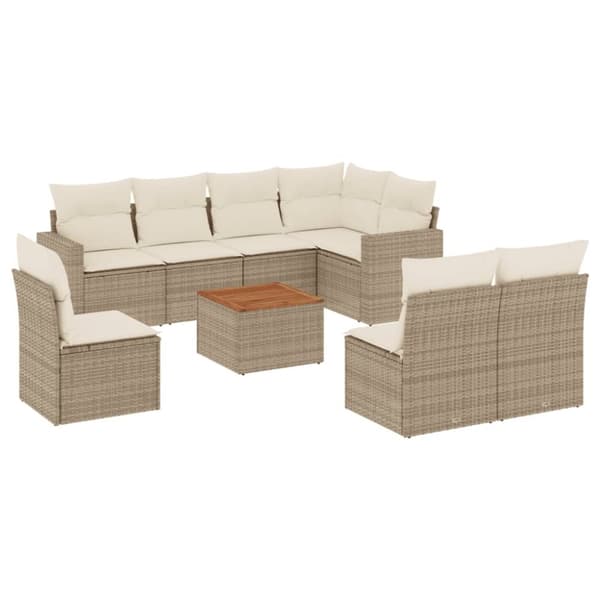 Soffgrupp för trädgården med dynor 9 delar beige konstrotting