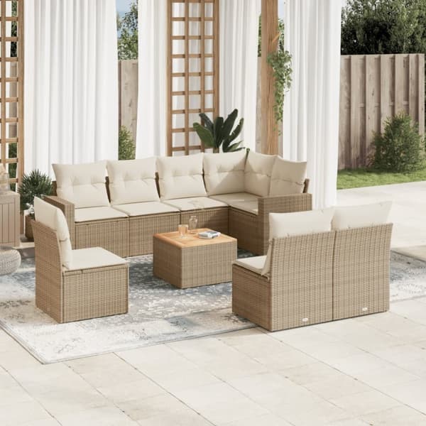 Soffgrupp för trädgården med dynor 9 delar beige konstrotting
