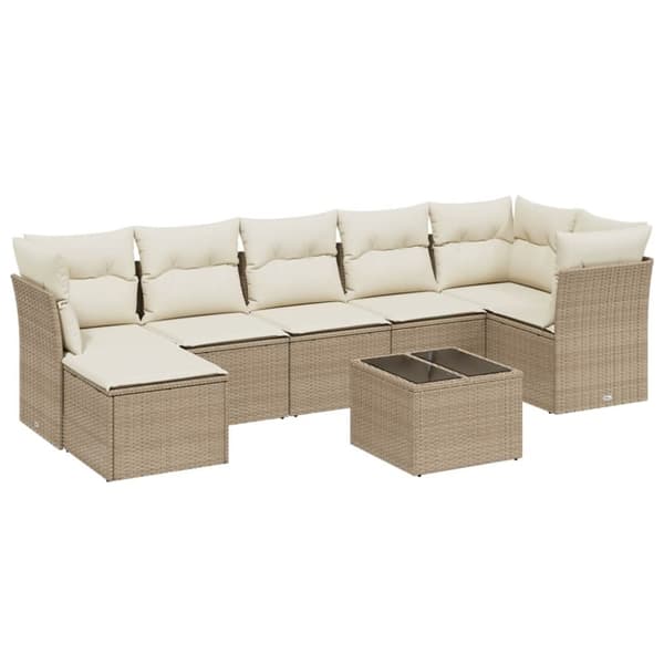 Matgrupp för trädgården med dynor 8 delar beige konstrotting