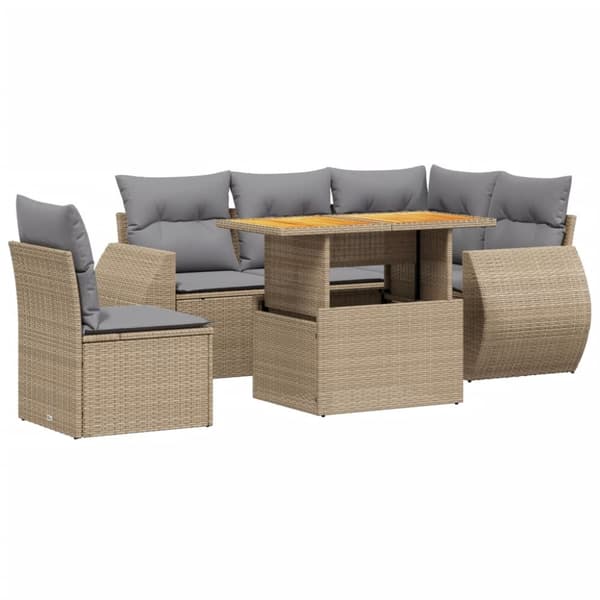 Soffgrupp för trädgården med dynor 6 delar beige konstrotting