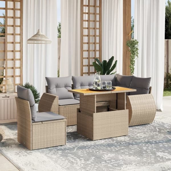 Soffgrupp för trädgården med dynor 6 delar beige konstrotting