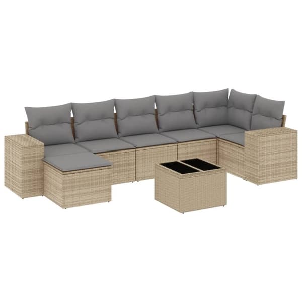 Matgrupp för trädgården med dynor 8 delar beige konstrotting