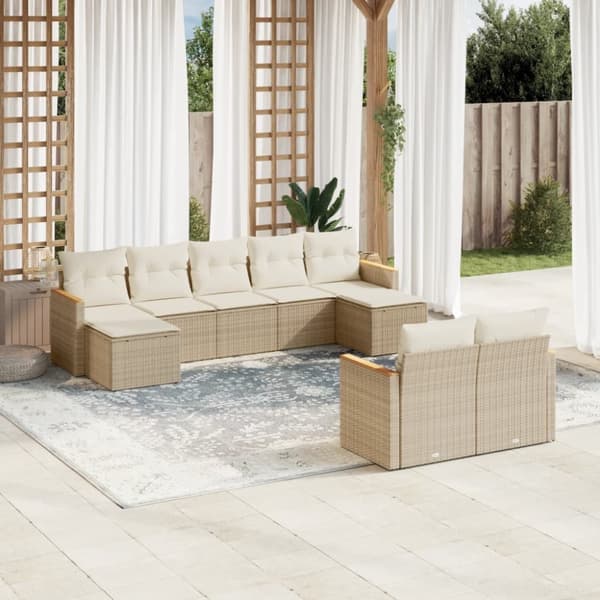 Soffgrupp för trädgården med dynor 9 delar beige konstrotting