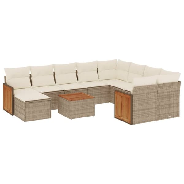 Loungegrupp för trädgården m. dynor 11 delar beige konstrotting