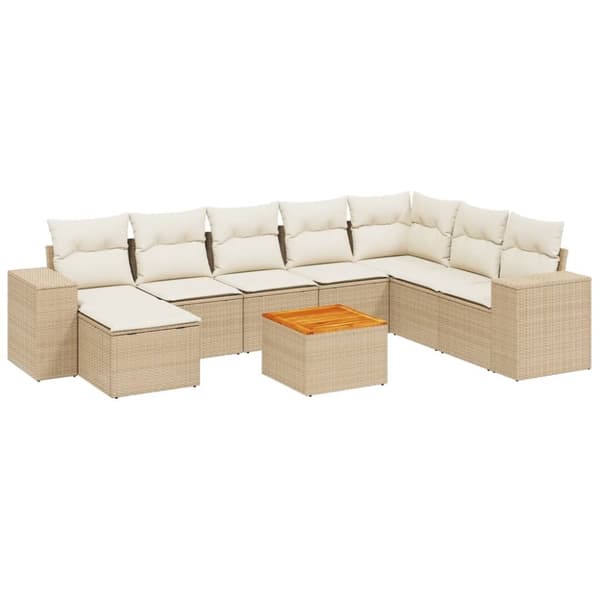 Soffgrupp för trädgården med dynor 9 delar beige konstrotting