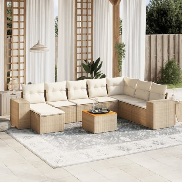 Soffgrupp för trädgården med dynor 9 delar beige konstrotting