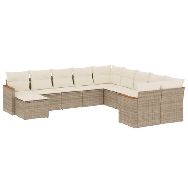 Loungegrupp för trädgården m. dynor 11 delar beige konstrotting