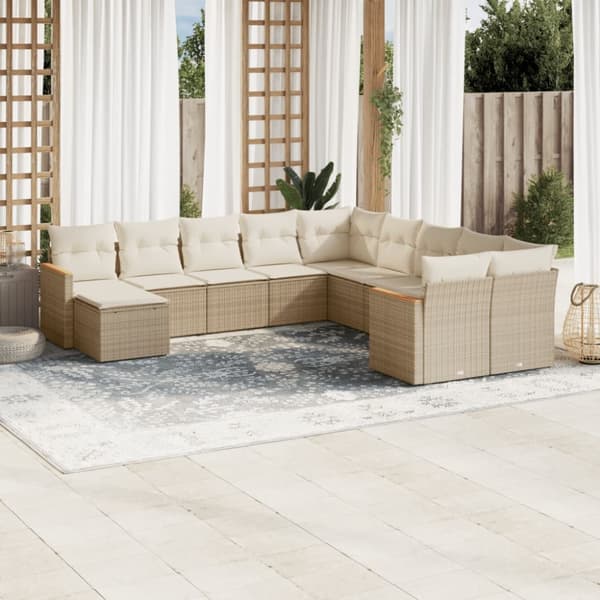 Loungegrupp för trädgården m. dynor 11 delar beige konstrotting