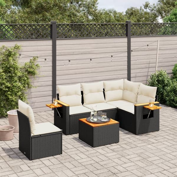 Loungegrupp med dynor 6 delar svart konstrotting