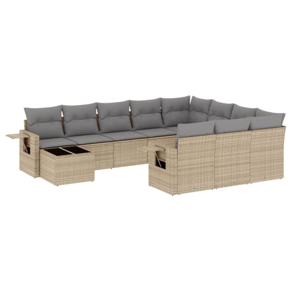 Loungegrupp för trädgården m. dynor 11 delar beige konstrotting