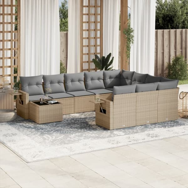 Loungegrupp för trädgården m. dynor 11 delar beige konstrotting