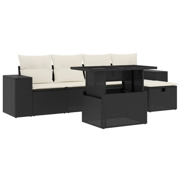 Loungegrupp med dynor 6 delar svart konstrotting