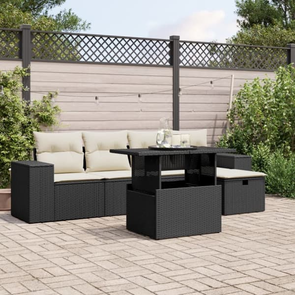 Loungegrupp med dynor 6 delar svart konstrotting