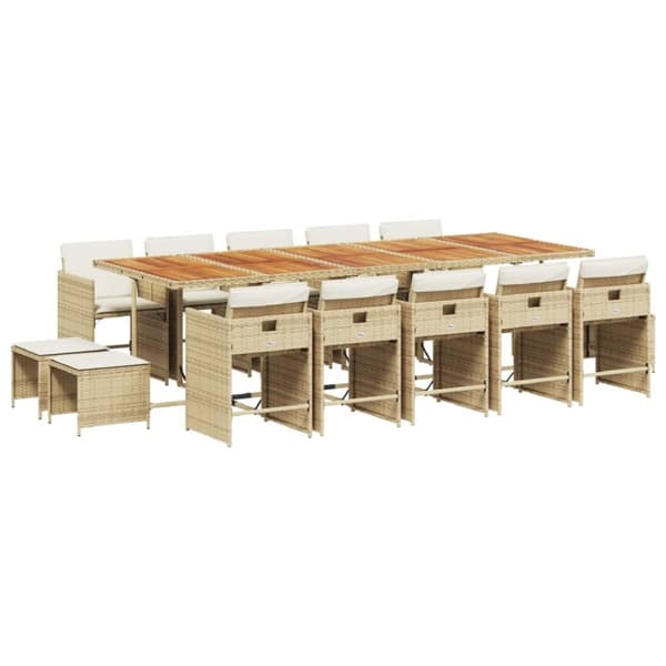 Matgrupp för trädgården med dynor 15 delar beige konstrotting