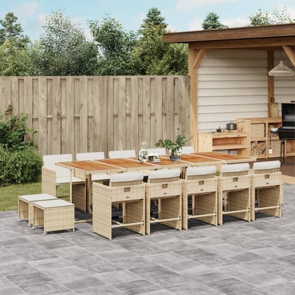 Matgrupp för trädgården med dynor 15 delar beige konstrotting