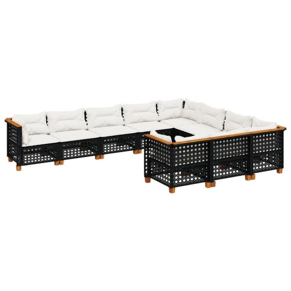 Loungegrupp 10 delar med svarta dynor konstrotting