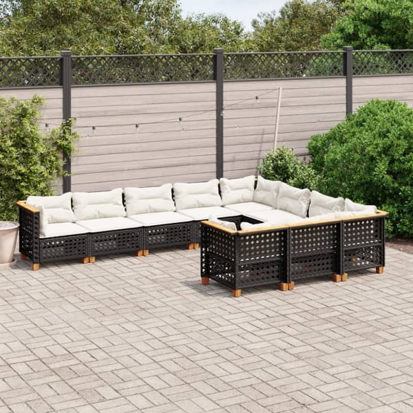 Loungegrupp 10 delar med svarta dynor konstrotting