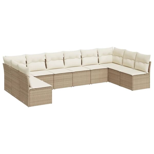 Soffgrupp för trädgård med dynor 10 delar beige konstrotting