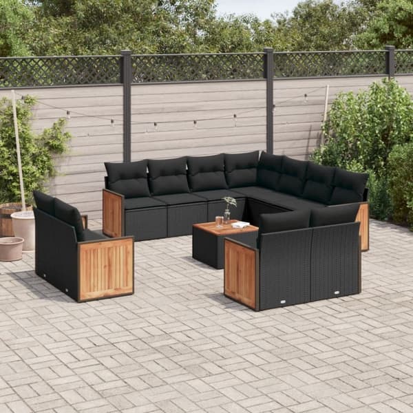 Loungegrupp med dynor 12 delar svart konstrotting