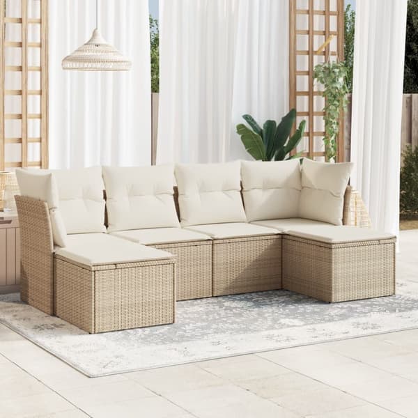Soffgrupp för trädgården med dynor 6 delar beige konstrotting