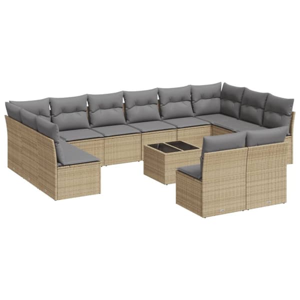 Soffgrupp för trädgården med dynor 13 delar beige konstrotting