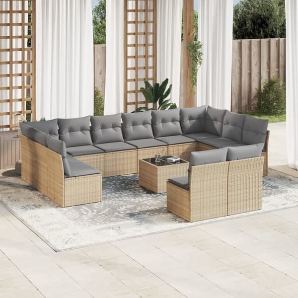 Soffgrupp för trädgården med dynor 13 delar beige konstrotting